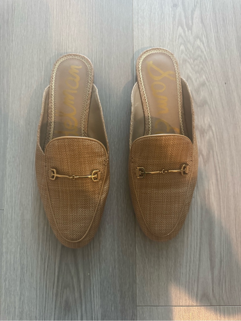 Sam Edelman Gold Raffia Mule Loafers - Picture 2 of 3